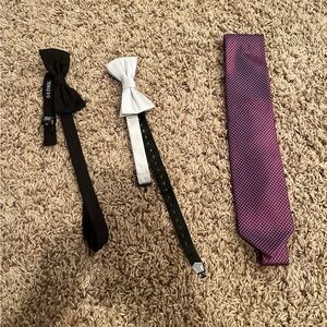 Black, White, and Purple Bow Ties and Necktie Set